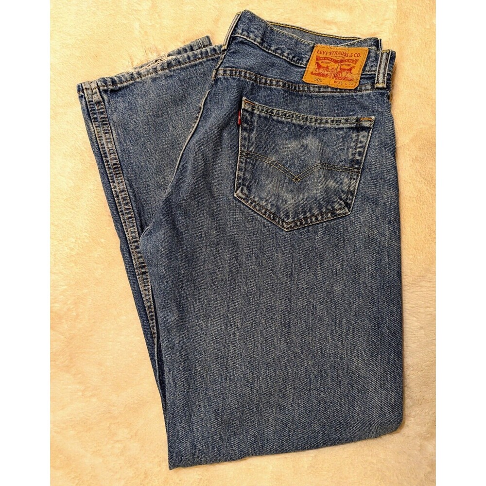 Levi's 505 Straight Leg Denim Blue Jeans Mid Wash 36 X 34